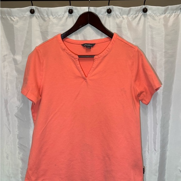 Eddie Bauer Coral Pima Cotton Notch Neck Tee - Size M - Picture 1 of 7